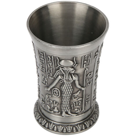 Verre à shooter vintage en métal, tasse miniature gravée à la main, décoration cadeau ornement antique en étain