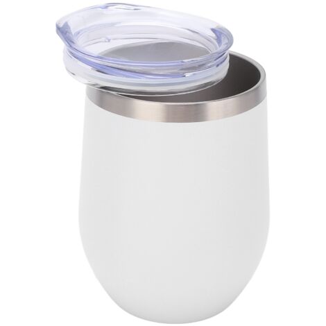 Verre à vin sans pied en acier inoxydable 12oz double paroi isolé pour cocktails, café ou glace, avec couvercle, blanc