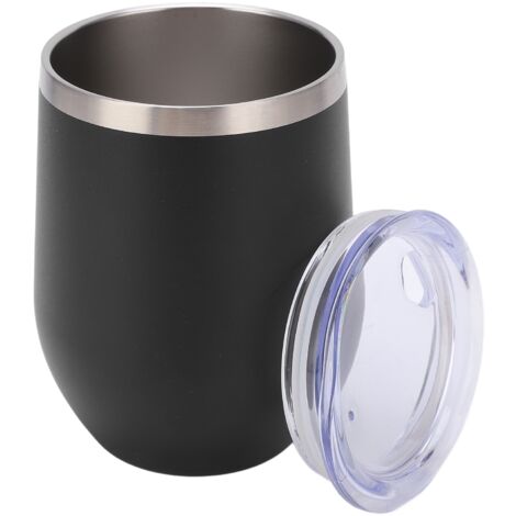 Verre à vin sans pied en acier inoxydable 12oz double paroi isolé sous vide avec couvercle pour café cocktails glace