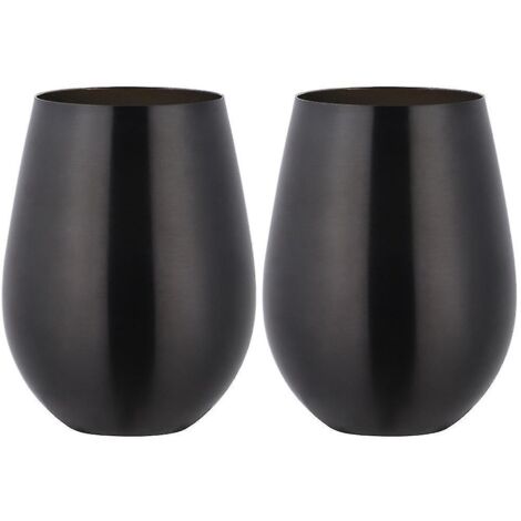 Verre à vin sans pied en acier inoxydable, gobelet à vin portable pour l'extérieur - Lot de 2 verres en métal - Noir