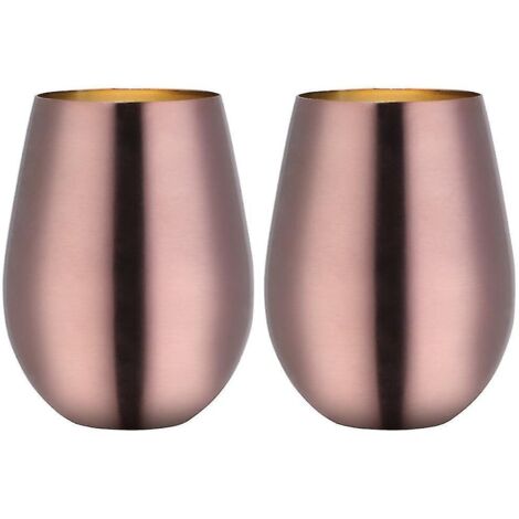 Verre à vin sans pied en acier inoxydable, gobelet à vin portable pour l'extérieur - Lot de 2 verres en métal - Or rose