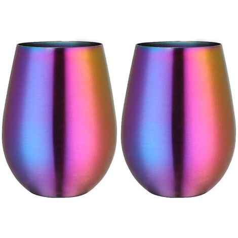 Verre à vin sans pied en acier inoxydable, gobelet à vin portable pour l'extérieur - Lot de 2 verres en métal - Symphonie