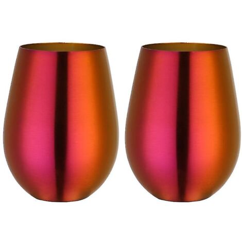 Verre à vin sans pied en acier inoxydable, gobelet portable pour l'extérieur - Lot de 2 verres en métal - Rouge magique