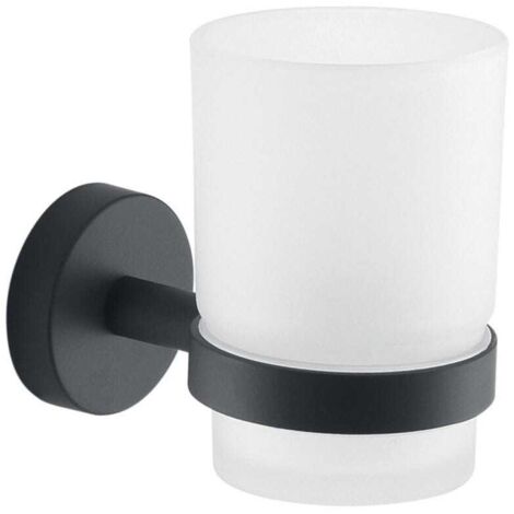 Verre/Acier Inoxydable Noir Mat Porte-Brosse À Dents Mural Violetta