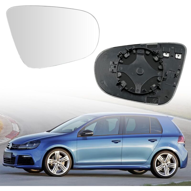 Verre de rétroviseur droit pour Golf 6 09-12 - Chauffant - Pour Touran 1T3 TSI TDI 10-15, Golf 6 Van 5K1 - Verre convexe + pied de fixation - Miroir