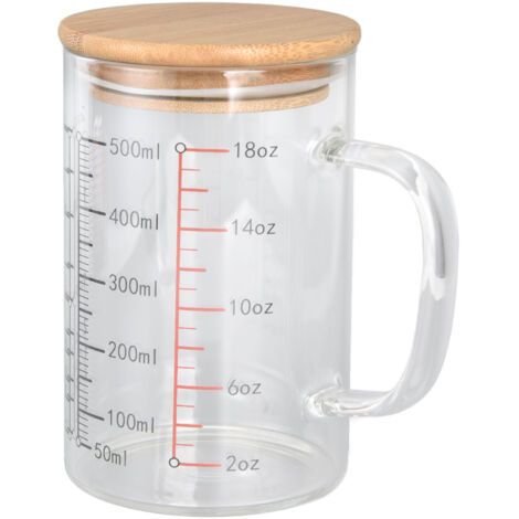 Verre Doseur Bec Verseur en V Échelle Claire Prise Confortable Tasse Café Verre Borosilicate 500ml