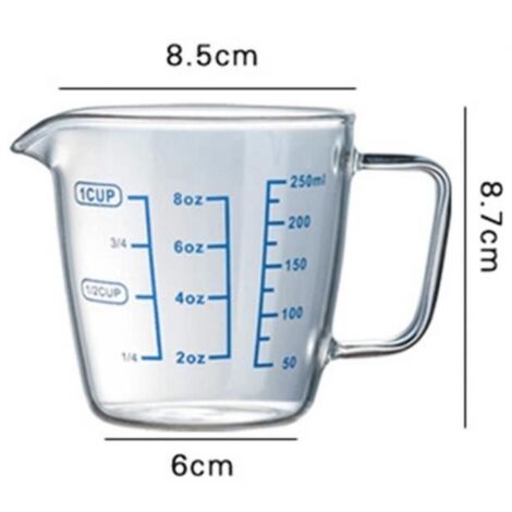 VERRE DOSEUR,250ml-Tasse à mesurer en verre Transparent, 250ml-500ml, résistant à la chaleur, avec poignée, outil pour micro ondes