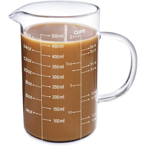 Verre Gradue - Verre Borosilicate Haute Resistance - Bec Verseur En V - Poignee Isolante - 500 ML - Pour Cuisine Et Restaurant