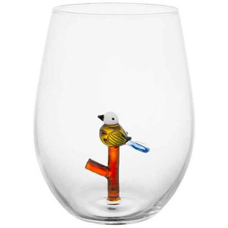Verre petit oiseau multicolore 12x10x10cm