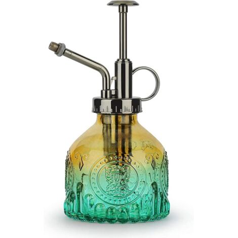 Verre Plantes Vaporisateur D'arrosage, 200ml Rétro avec Pompe Supérieure Arrosoir, Une Main Darrosage Pulvérisateur Brumisateur pour Jardinage Plantes, Jardin, Nettoyage, L'alcool-Marron/Vert