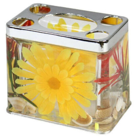 Verre Porte-brosse A Dents Avec Decor Fleur Jaune Accessoire De Meuble De Salle De Bain