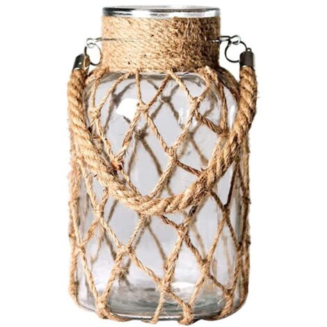 Verre Transparent avec Vintage Corde,Vase de Table Vintage pour Herbe de la Pampa,Vase Décoratif de Haute Qualité,