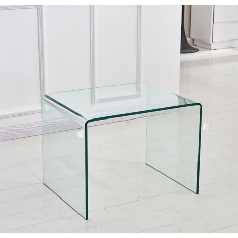Verre transparent tempéré, table de côté, table de finition transparente, table pour le canapé.