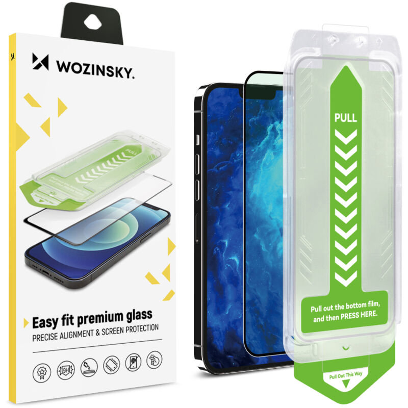 Verre trempé 9H avec cadre de montage pour iPhone 13 Premium Glass, noir