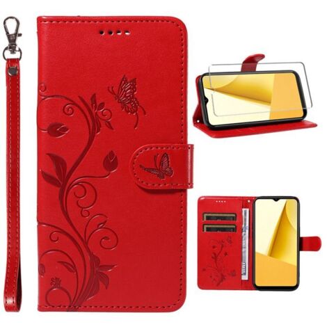Verre trempé+Coque pour Samsung Galaxy A15/A15 5G 6.5\", [Magnétique] Fentes Portefeuille Etui Housse en Cuir PU,Arbre à fleurs