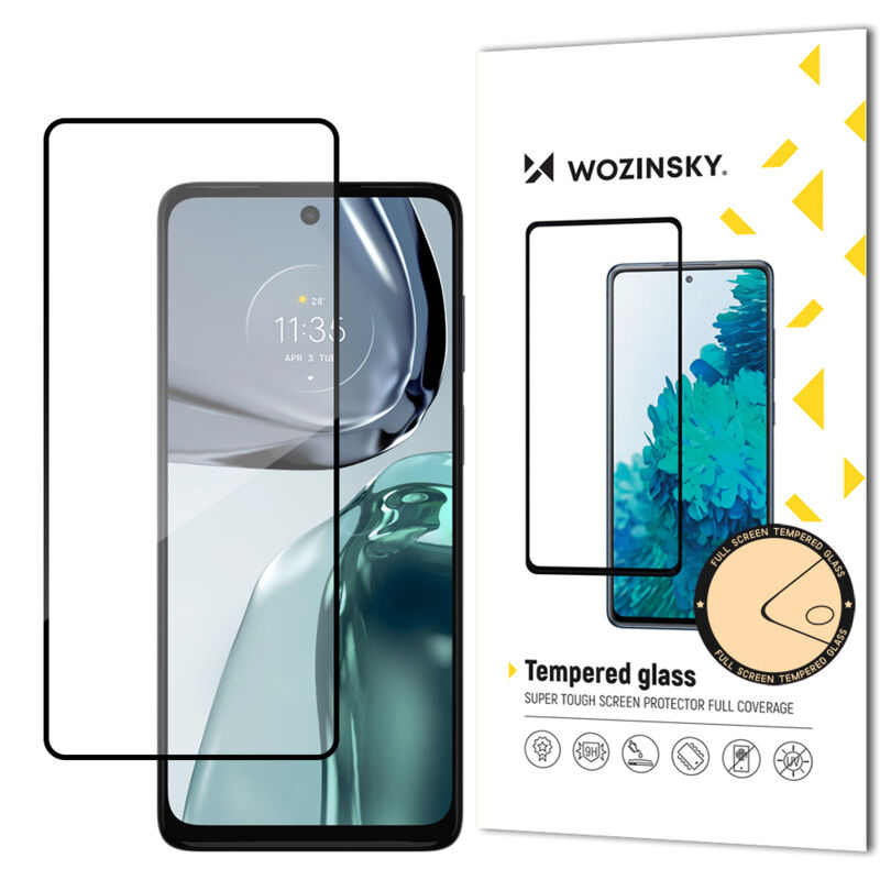 Verre trempé plein écran durable 9H pour Motorola Moto G62 avec cadre compatible avec les coques noir