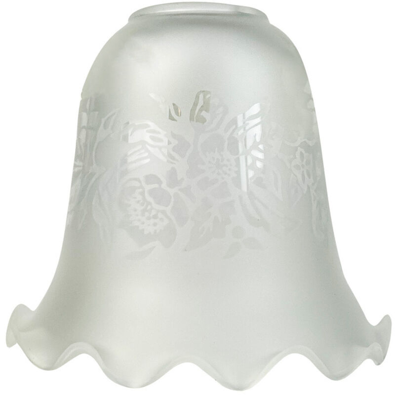 Tibelec - Verre tulipe satiné blanc et gravé pour lustre et applique