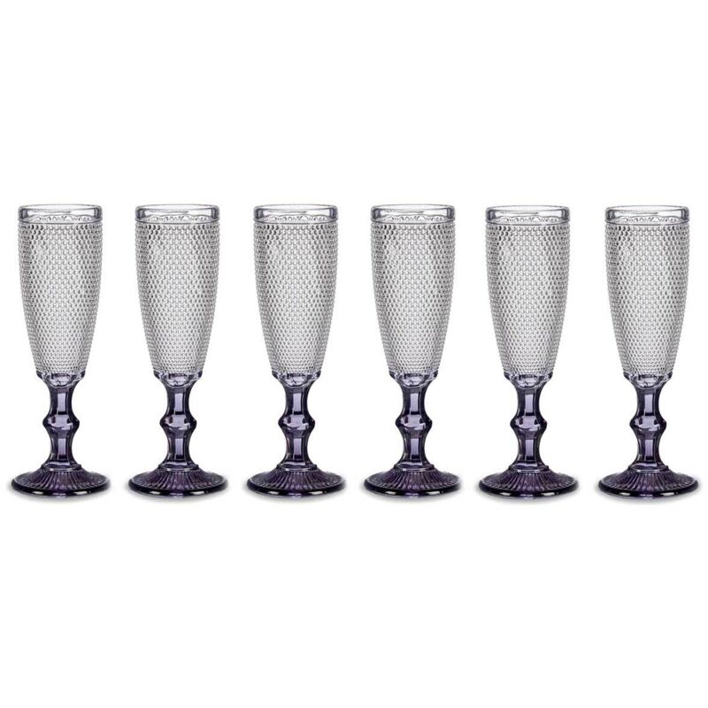 Verre à champagne avec motif et pied teinté, 185 ml, lot de 6