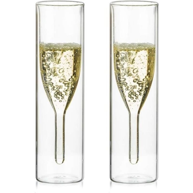 Verres à champagne en cristal à double paroi en vrac, verre tulipe classique sans poignée en verre transparent, soufflé à la main