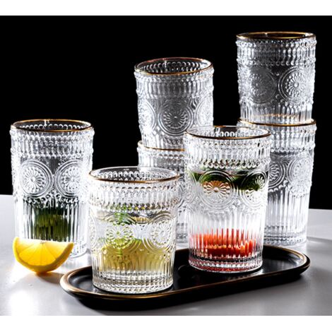 Verres à eau vintage avec motifs en relief - Design moderne et élégant pour boissons