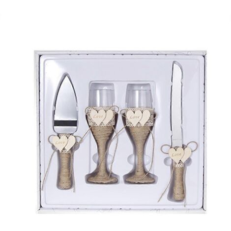 Verres à vin rouge, couteau, pelle, coffret cadeau de quatre pièces pour verres à vin, articles de mariage