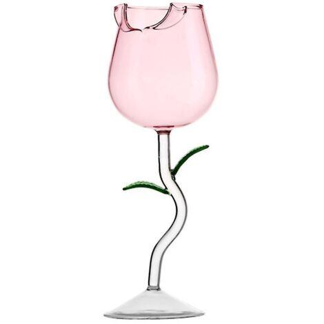 Verres à vin transparents en forme de rose, parfaits pour les fêtes, les mariages et la Saint-Valentin. Résistants et originaux, ils peuvent contenir 150 ml ou 280 ml de vin rose.