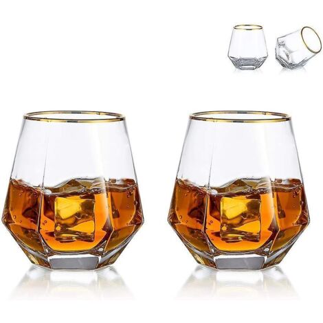 Verres à whisky Diamond (lot de 2), verres à jus, verres à whisky écossais inclinés de 300 ml, verrerie au design moderne