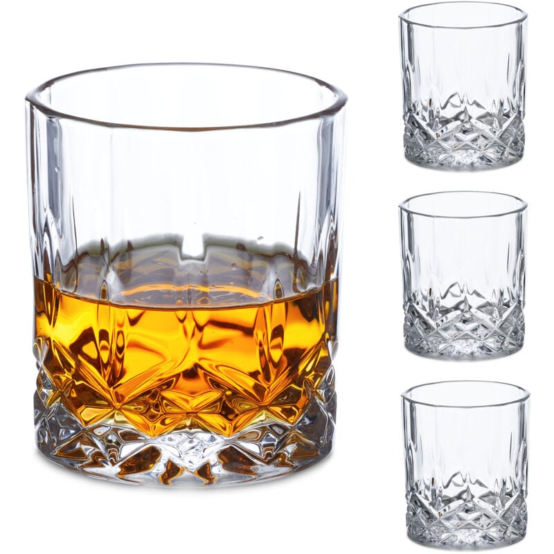 Verres à whisky, lot de 4, structure en relief, accessoires bar et vitrine, design élégant, transparents - Relaxdays