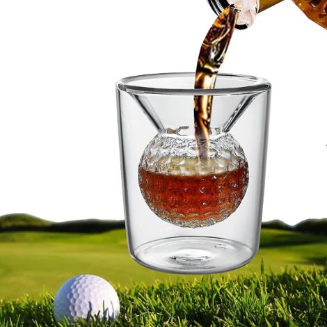 Verres à whisky sur le thème du golf, Verres à whisky pour hommes, Cadeaux de golf pour golfeurs, Verre à whisky avec motif de balle de golf incrusté - Lot de 2