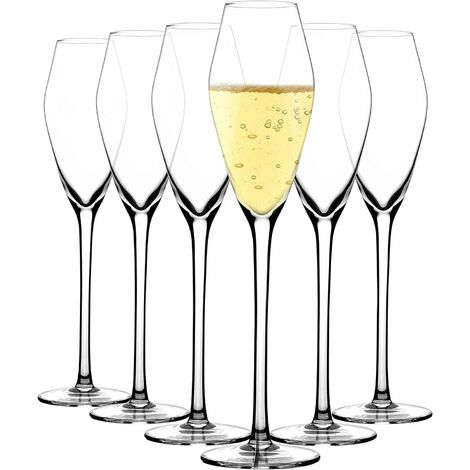 Coupe de Champagne de 6 Pièces Verre a Cocktail Soufflé à la Main avec Capacité de 280 ML sans Plomb Idéal pour Chamapge Gin,Vin Blanc,Cocktail 5 x 8 x 28 CM Flûtes à Champagne en Verre Cristal 