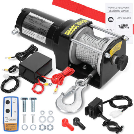 Verricello elettrico a cavo da 12 V 3000 libbre, paranco elettrico con telecomando wireless, altezza di sollevamento regolabile, cavo singolo da 9 m, motore per garage, magazzini, fabbriche