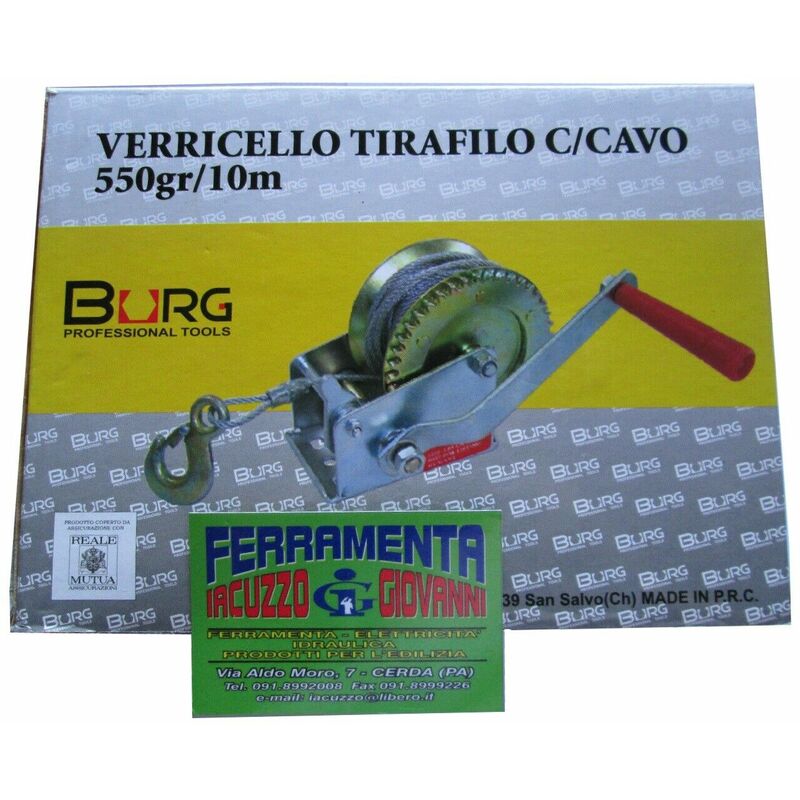 Image of Burg - Verricello tirafilo manuale con cavo 550 gr 10 mt 350 kg paranco sollevare
