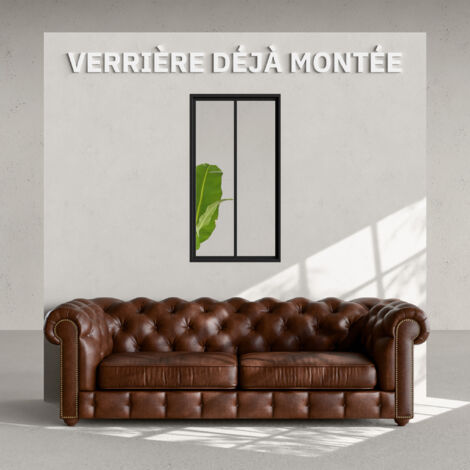 Mon Marché Déco – Verrière 2 carreaux noir mat – Déjà montée – Acier – Verre trempé transparent – Pour séparation d'espaces lumineux