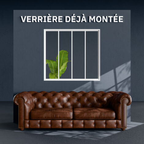 Mon Marché Déco – Verrière 4 carreaux en acier blanc – Déjà montée – Verre trempé transparent – Pour délimiter espaces lumineux
