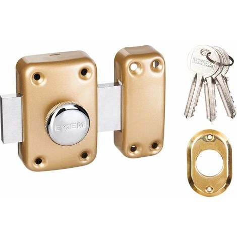 Verrou à bouton 50 mm – Pêne en acier chromé – Cylindre laiton 5 goupilles – Protection anti-arrachement – Pour portes jusqu'à 60 mm d'épaisseur – Exem