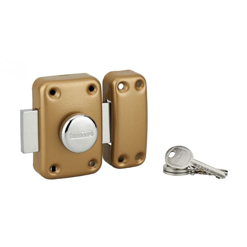 Verrou à bouton Apache pour porte d'entrée, cylindre 35mm, acier, 3 clés, époxy or