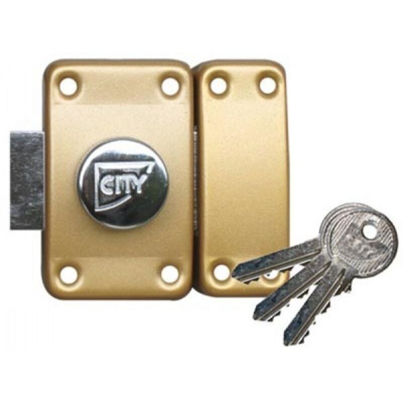 Verrou à bouton bronze s'entrouvrant n° KCF5504 - Cylindre 45 mm - Pêne 110 mm - City 25 - iséo
