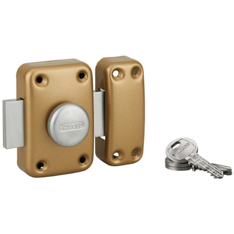 Verrou à bouton CAPITAL pour porte d'entrée, 40mm, époxy or, 3 clésThirard