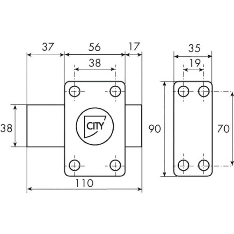 Verrou à bouton de sûreté sur n° kcf 005501 - Huisserie bois City 25 - cylindre longueur 45 mm Iseo City