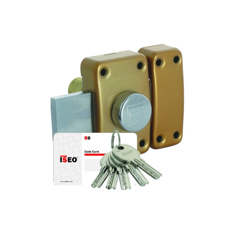 Verrou à bouton - iseo city R6 Jaune/Doré S'entrouvrant par 2