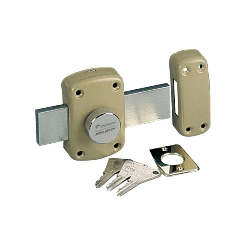 Verrou à bouton pour porte fine garage et cave Cyclop type 7600 - longueur du pêne 145 mm Vachette