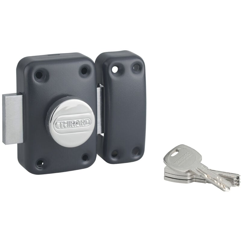 Verrou à bouton Transit 2 pour porte d'entrée, cylindre 40mm, 4 clés, époxy anthracite