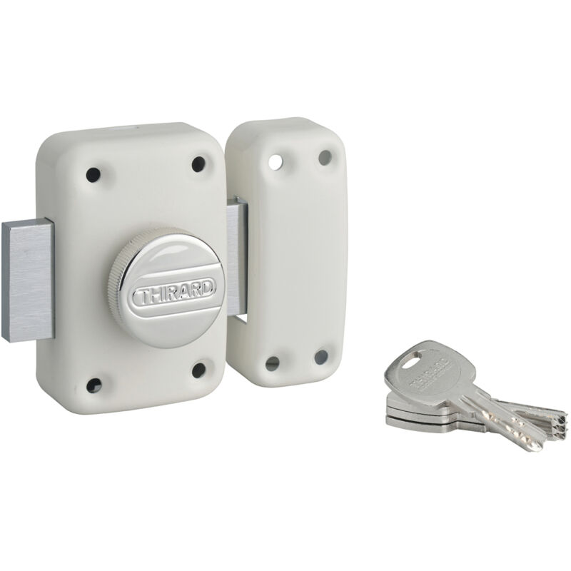 Verrou à bouton Transit 2 pour porte d'entrée, cylindre 40mm, 4 clés, époxy blanc