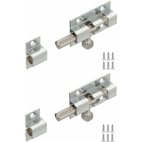 Verrou à broche pour meuble en laiton chromé avec pêne rond coulissant et contre pièce à visser Levier Loquet Cadenas Fermeture Porte Rénovation Targette Sécurité, 40 x 25mm