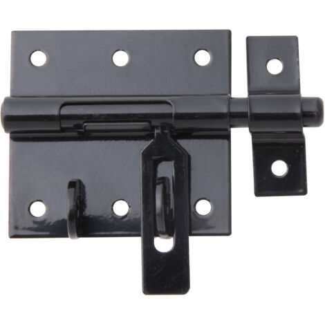 Verrou à cadenas noir avec gâche intégrée – platine 70 x 67 mm – acier plastifié – Marque Alberts