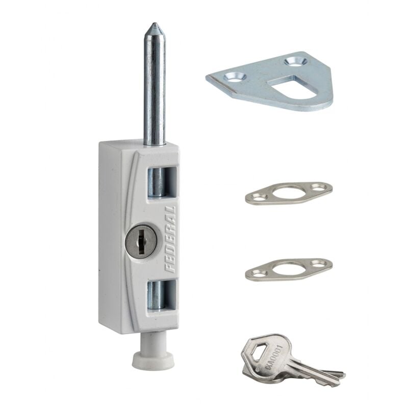 Thirard - Verrou à clé pour fenêtre et porte coulissante, blanc, 2 clés