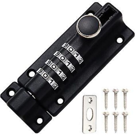 Verrou à combinaison 122 mm, cadenas coulissant à 4 chiffres, robuste, en acier inoxydable, avec vis anti-effraction, sans clé.