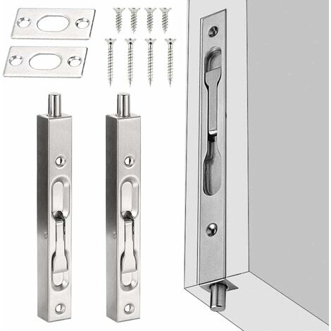 Verrou a levier Lot de 2 verrous de porte - 15 cm - En acier inoxydable - Avec grappe et vis - Pour porte d'appartement - Argenté --Lefou