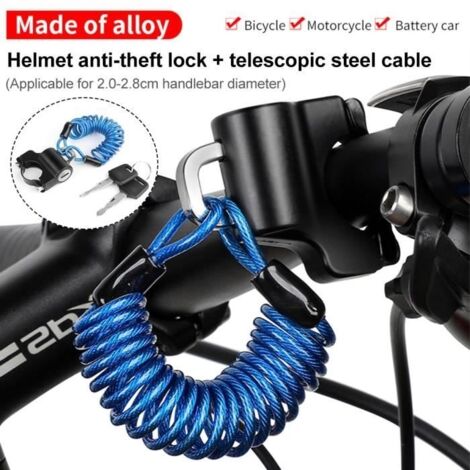 Verrou antivol pour casque de vélo avec bobine Bleu-en métallique et étanche-2,2-2,8 cm-Accessoire pour moto, cyclisme