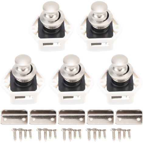 Verrou Bouton-Poussoir Élégant RV Keyless pour Portes Cabinet Motorhome Yacht Blanc Ni (Lot 5, Zinc+ABS, 14-18mm)